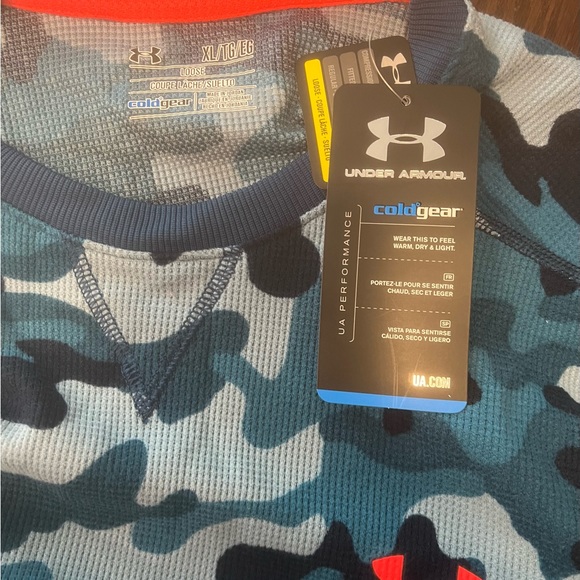 Under Armour Men’s Blue Camouflage Print Cold Gear Loose Fit Shirt - Picture 3 of 6